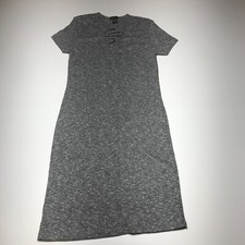 Rue 21 Sweater Dress Womens Size Large Gray Knit Lace Up Short Sleeve Stretchy