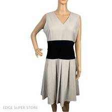 Calvin Klein Beige Tan Brown Black Panel A Line Sleeveless Belted Dress Size 10