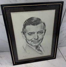 Clarke Gable✨Framed PRINT of 1978 Charcoal Drawing✨Artist Penny Alexander
