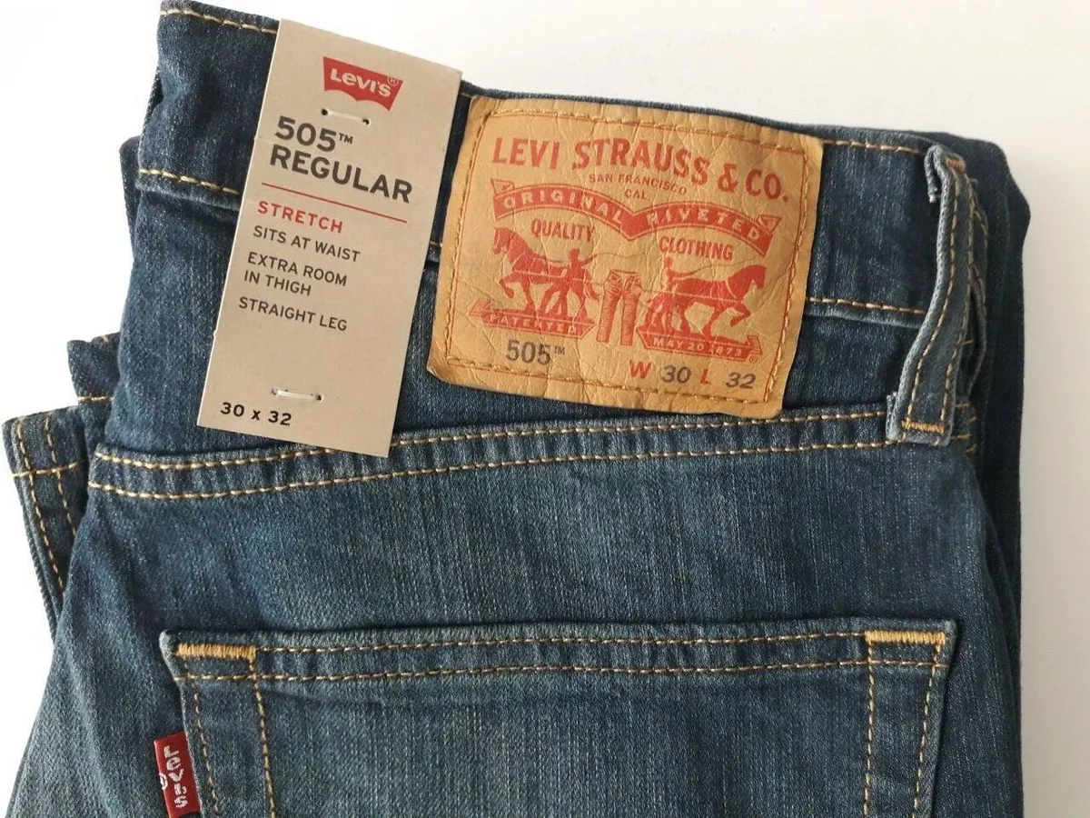 Levis Mens 505 Levi Strauss Regular Fit Stretch Straight Leg Denim Jeans