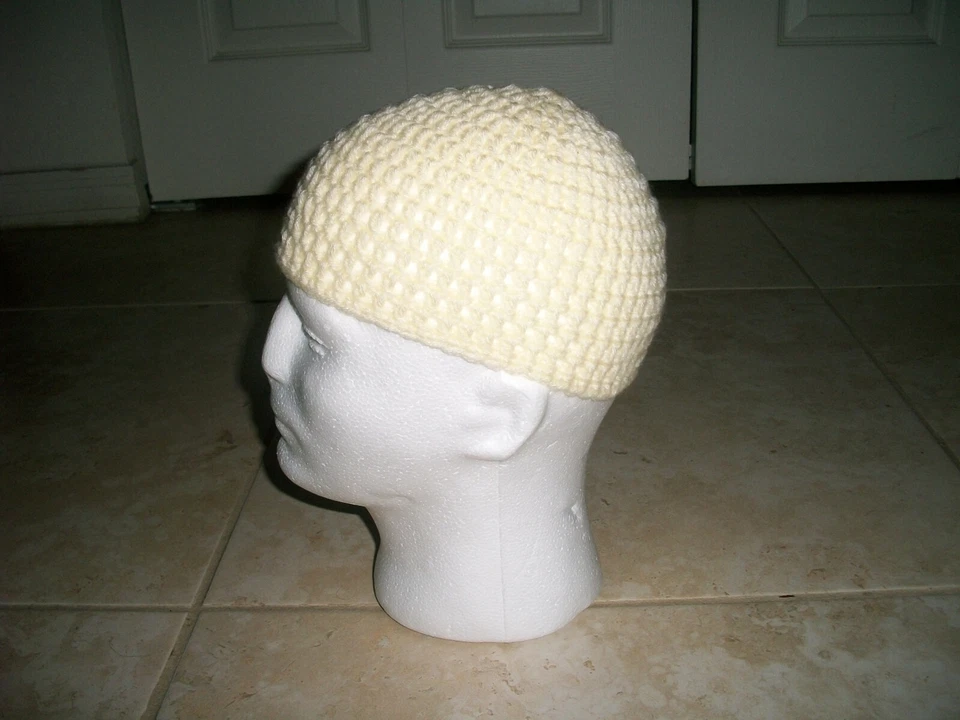 Adulto BLANCO Hecho a Mano Crochet Musulmán Koofi Kufi Topi Gorra Sombrero Islam Gorro Harley Foto 2 de 4