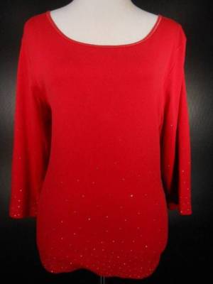 Beautiful Women's Medium Coldwater Creek Red Knit Blouse w/ Sparkling Rivets GUC