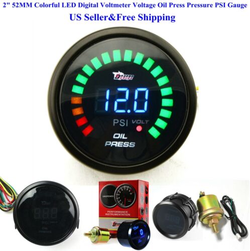 US 2" 52MM Colorful LED Digital Voltmeter Voltage Oil Press Pressure PSI Gauge - Picture 1 of 9