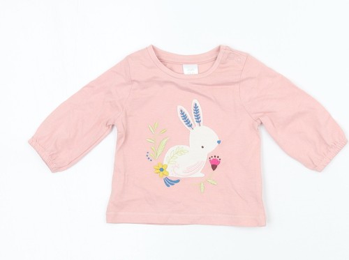 Mini Club Girls Pink Floral Cotton Blend T-Shirt Size 0-3 Months Roll Neck