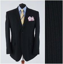 Mens Striped Black Blazer 46R UK Size ANGELO LITRICO Sport Coat Jacket