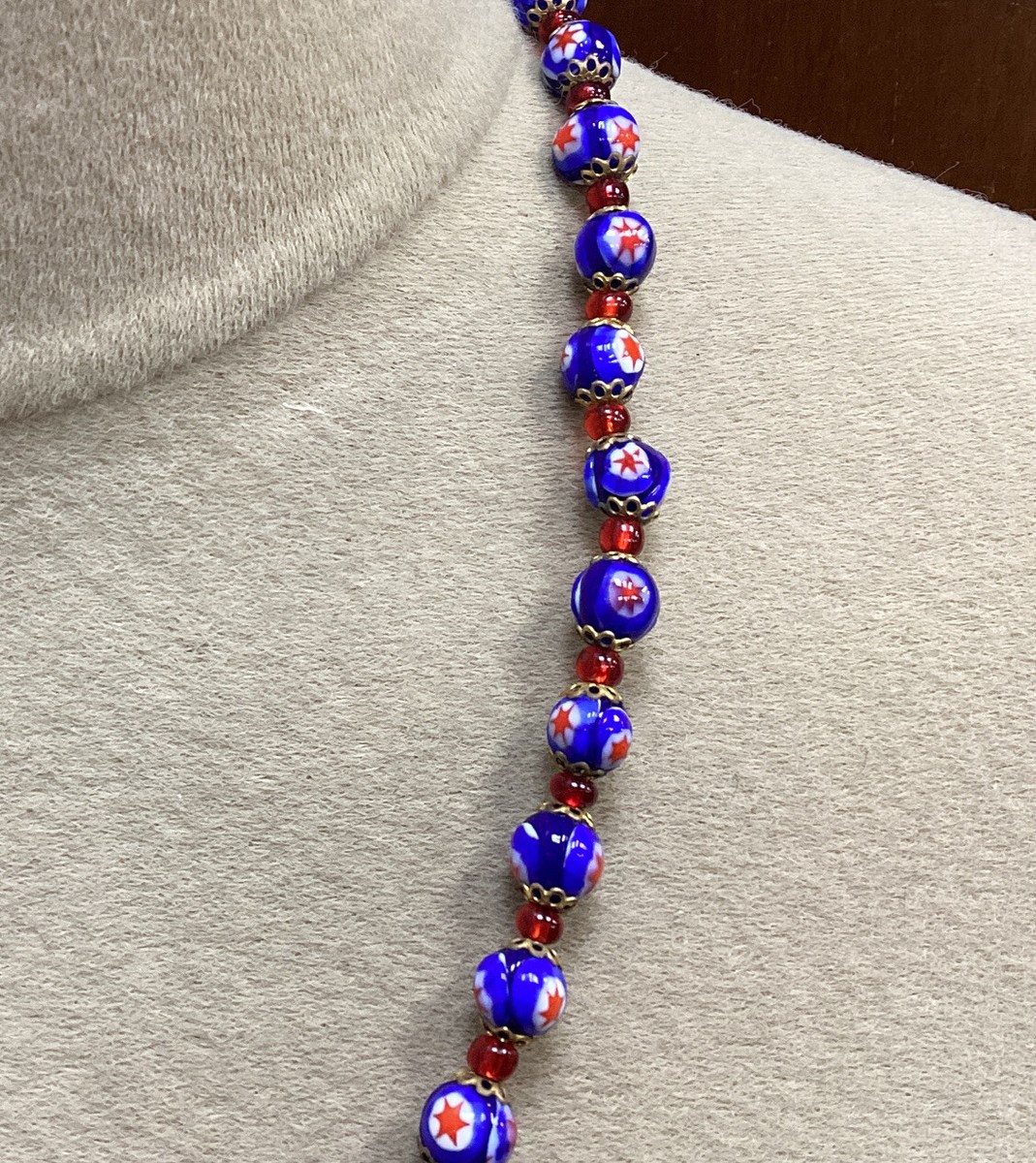 Collier Vintage En Boules De Verre Type Murano - Bleu, Occasion, Créateur