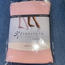 Freestyle Danskin Brand White Pink Black Footed Dance Tights Size 12-14
