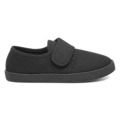 WALKRIGHT Girls Canvas Black Kids Boys Easy Fasten Plimsolls School Shoes SIZE