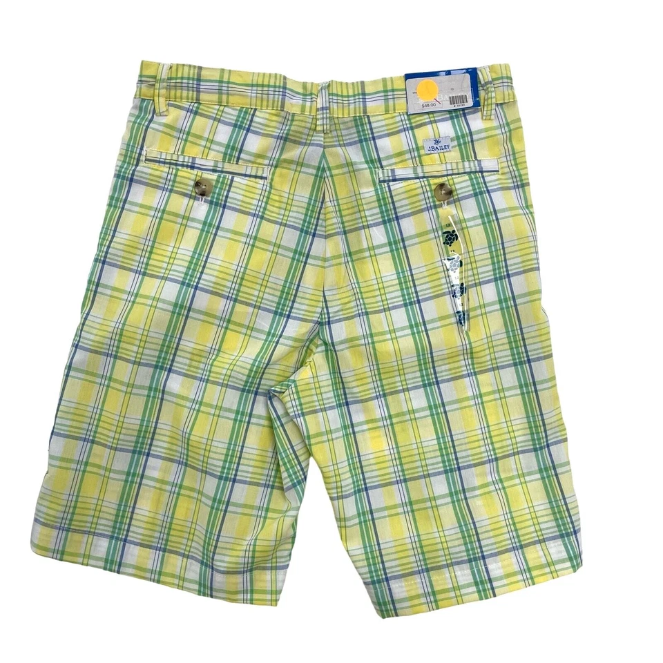 NWT J. Bailey Boys Yellow & Green Plaid Cotton Blend Bermuda Shorts 12 Foto 2 de 4