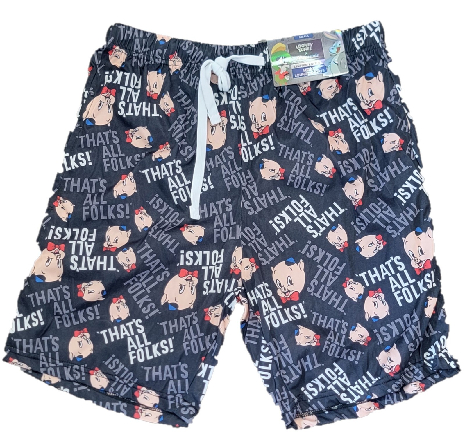 Aeropostale Looney Tunes Porky Pig Men's Lounge Shorts Limited Edition,  Black