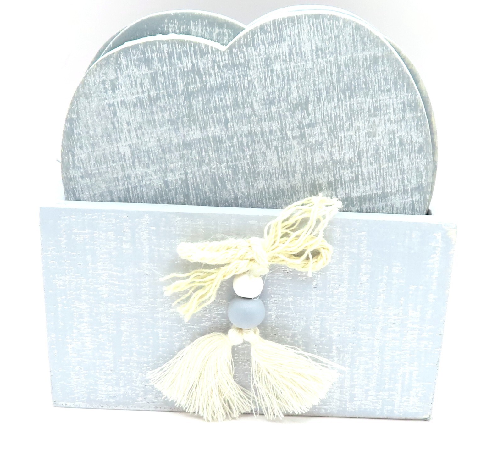 Grey Heart Shaped Coasters Shabby Chic Set of 6 Wooden Holder Gift Home Decor