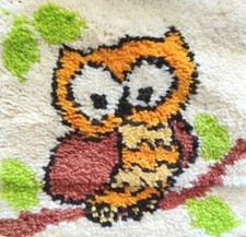 Vintage Latch Hook Owl Pillow Rug Groovy 60s 70s Unfinished Read Boho