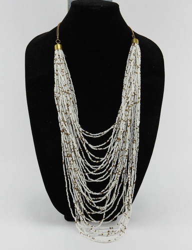 New Madison Tyler Multi Strand White Gold Seed Beads Statement Necklace