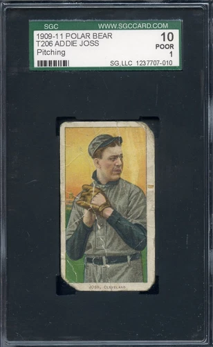 1909-11 T-206 Addie Joss Polar Bear Back SGC 10 Pitching HOF Cleveland 7010
