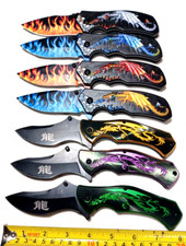 7pc. SPRING ASSISTED KNIFE 8" OVERALL APPROX. 3.5" BLADE DRAGON