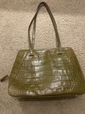 Monsac Leather Purse Handbag Olive Gator Embossed Zip Shoulder Tote