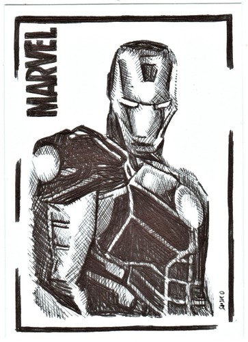 ACEO Art Sketch Card Marvel Iron Man Ink Drawing C