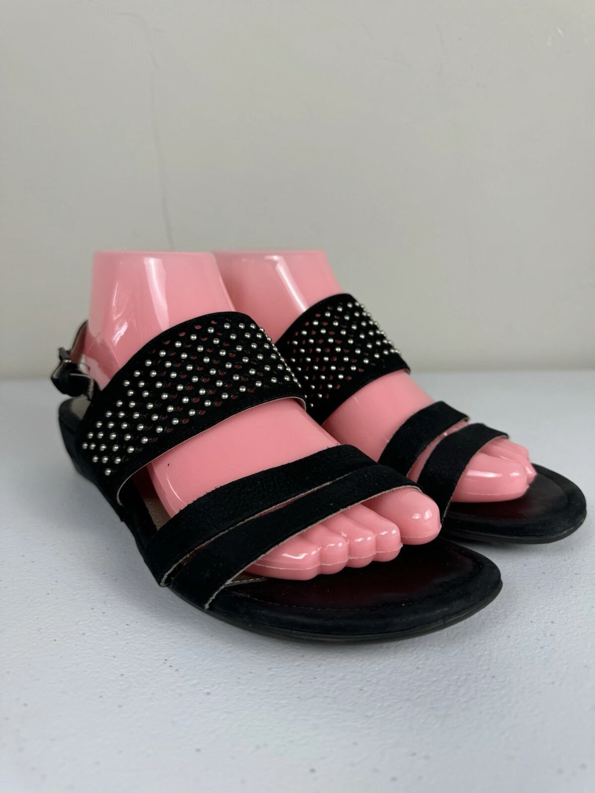 Sandali Ecco taglia EU39 US8 5 casual con cinturino slingback nero scamosciato zeppa punta aperta