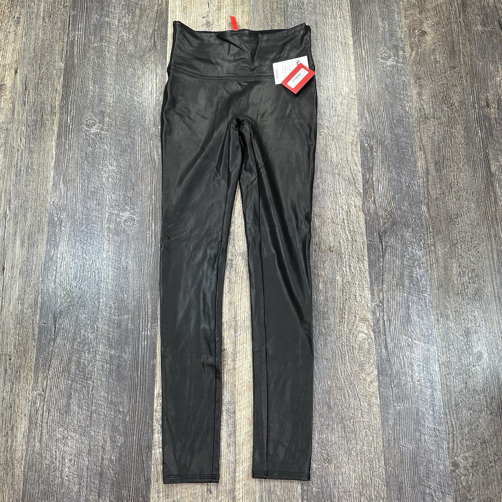 Spanx Faux Leather Leggings Womens Small Black Straight Leg Athletic Pants