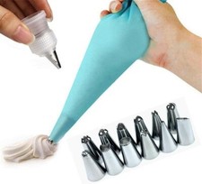 Silicone Icing Piping Cream Pastry Cake With Steel Nozzles 14 Piece Set Bake UK