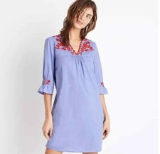 Madewell Embroidered Breeze Blue Dress Pockets Size Small Boho Peasant