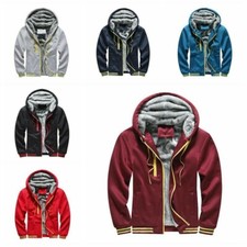 Uomo Pile Cappuccio Fodera Pelliccia Baseball Giacca Cappotto Caldo Felpa con