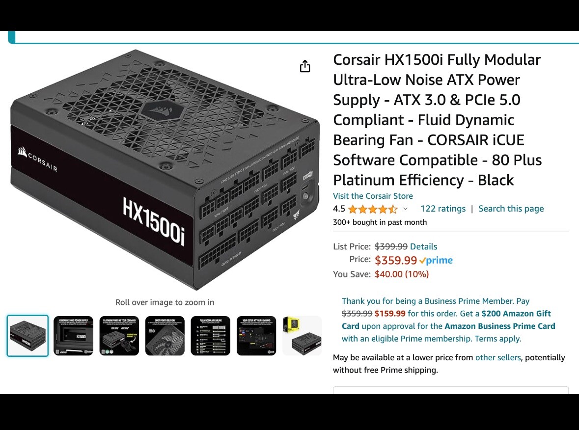 Corsair HX1500i Fully Modular UltraLow Noise Platinum ATX 1500 Watt
