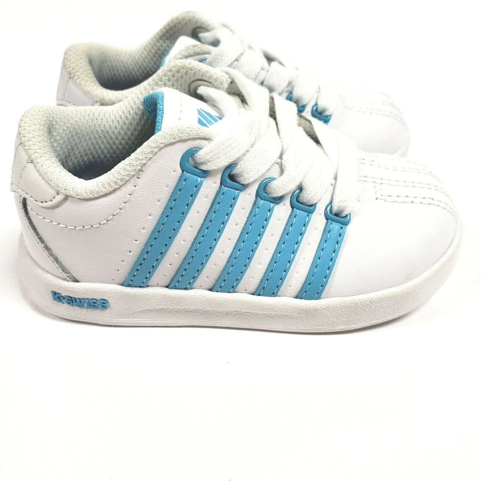 Zapatos Tenis K-Swiss Clásicos Estilo Cancha Blanco/Azul Niños Niñas Talla 6 M ¡Lindos! Foto 4 de 4