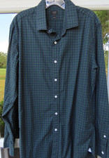J.Crew Ludlow Mens Pure Two-Ply Cotton Green Blue Mini-Checks Casual Shirt Large