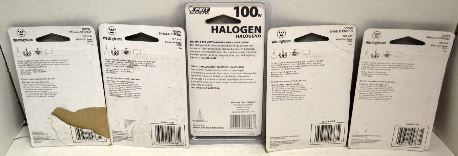 4 Westinghouse & 1 Feit 100W  E11  T4 Mini-Candelabra Base Light Bulb (5)