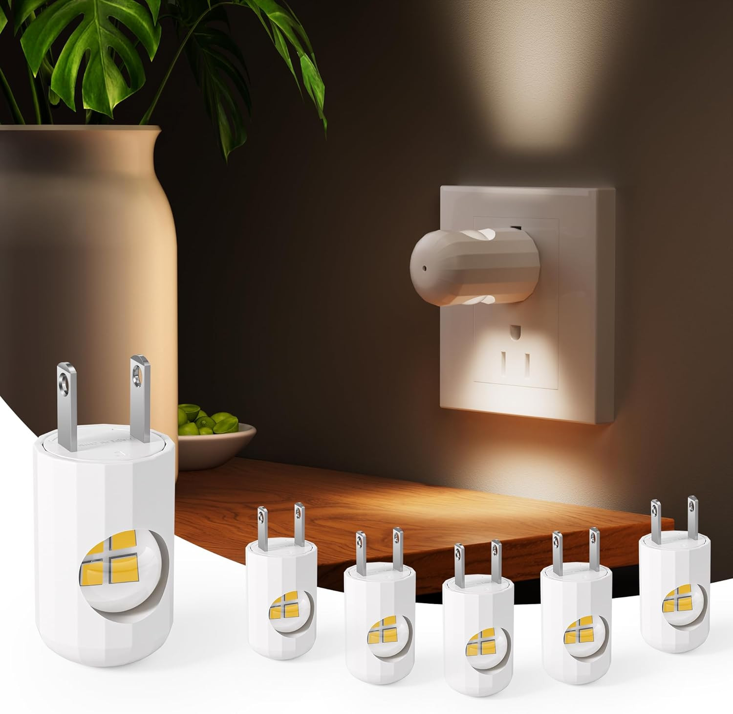 6-Pack LED Night Light Plug-In Wall Outlet Light, Soft White,Dusk to Dawn Nightl