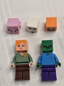 LEGO 21123 Minecraft Iron Golem Complete Minifigs Manual Pig Alex Zombie Pumpkin