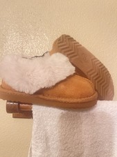 Wonder Nation Unisex Kids Brown White Faux Fur Slip-On Slippers Size 6 Polyester