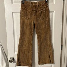 Vintage 70s Bell Bottom Wide Corduroy Sz 27x26.5 Pants Hippie Beige