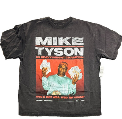 Mike Tyson Shirt Mens L Washed Black Heavyweight Champion Graphic Rap Tee NWT