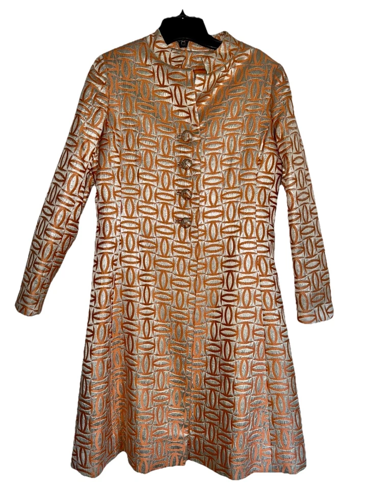 Vestido Mod Jacquard Metálico Vintage Años 60 MALCOLM STARR DESIGNER + Conjunto Chaqueta Pequeño Foto 2 de 4