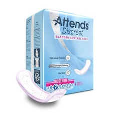 Attends Discreet Female Disposable Bladder Control Pad, Moderate Absorbency.