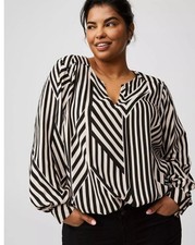 Torrid Harper Blouse Top Plus Size 6 X Long Sleeve Black Tan Geo Print Woven