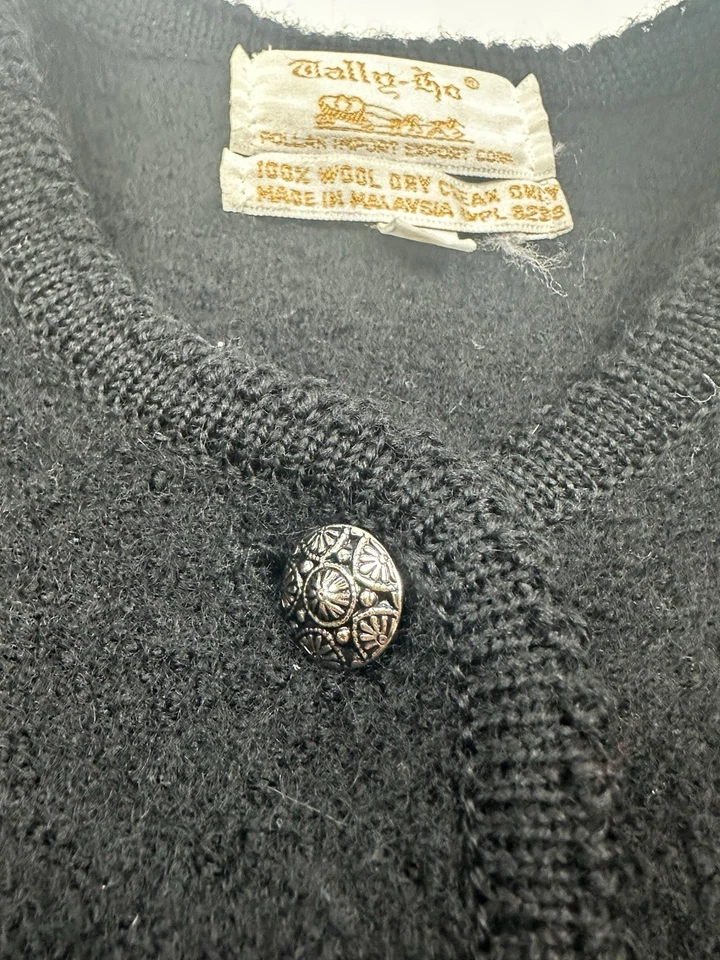 Cárdigan suéter vintage Tally Ho para mujer 100 % lana talla PS pequeño azul Foto 3 de 4