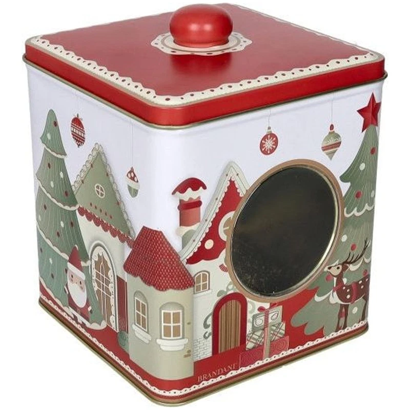 Barattolo Natale Latta con Oblò BRANDANI Villaggio in Festa Biscotti 13x13x17 cm, fotografia 9 di 9