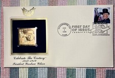 USPS 22KT GOLDEN STAMP REPLICA FIRST DAY OF ISSUE - PRESIDENT WOODROW WILSON