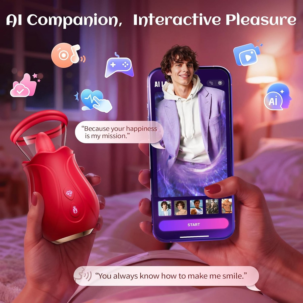 Vibrator Sex Toys Rose Toy - AI APP Adult Toys for Women with 7 Sucking