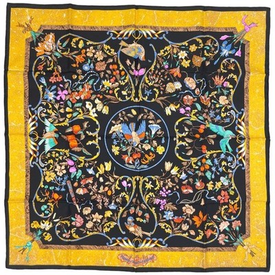 Hermes Carre 90 Pierres d'Orient et d'Occident Silk Scarf Black Multicolor