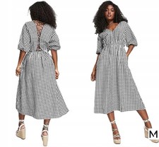 MANGO MNG Women`s MONTE Textured Cotton Gingham Check Print Midi Dress size 12