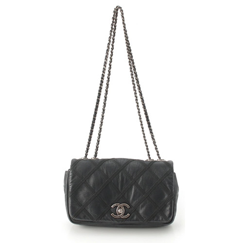 Chanel Leather Wild Stitch Full Flap Chain Shoulder Bag Black r0_1004