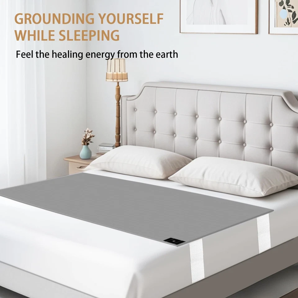 Sábanas de puesta a tierra para cama tamaño queen, sábanas planas de conexión a tierra con fibra plateada y demás Foto 2 de 4