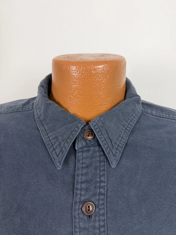 Camisa de Franela Gamuza Eddie Bauer De Colección Hombres XL Mínima Desteñida Azul Marino Algodón Pesado Foto 3 de 4