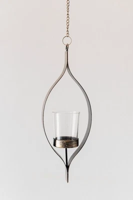 Photophore Suspendu Métal et Verre pour Bougie Chauffe Plat Décoration - Photo 1/4