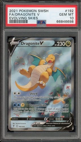 Pokemon Dragonite V Evolving Skies Full Alt Art #192 PSA 10 Gem Mint