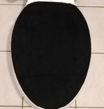 Solid Black Bathroom Toilet Lid Cover Fleece Fabric Oval Fits Elongated Lids